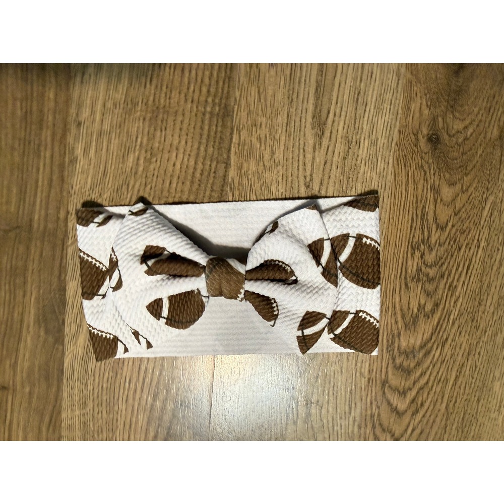 Unbranded Football Headband Girl OS White Brown Baby Toddler Bow Sports